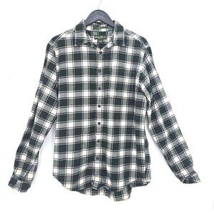 Eddie Bauer Green Cream Plaid Soft Flannel Long Sleeve Button Front Shirt Tall